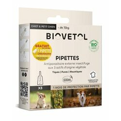 Pipettes insectifuges BIO Chiot ou Petit Chien 3 plus 1 gratuite Biovetol Pipettes insectifuges BIO Chiot ou Petit Chien 3 plus 1 gratuite Biovetol